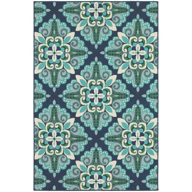 Marlowe Medallion Patio Rug Blue green