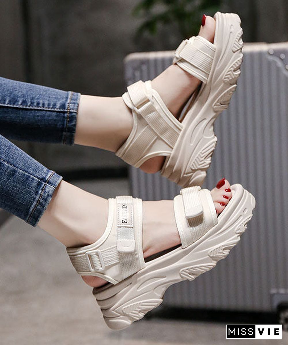 Beige Peep Toe Buckle Strap Splicing Platform Sandals