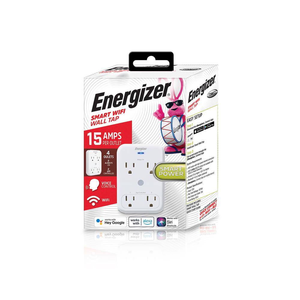 Energizer Smart Wi-Fi Wall Tap 4 Outlet Works With AlexaSiriGoogle Assistant EWT3-1000-WHT