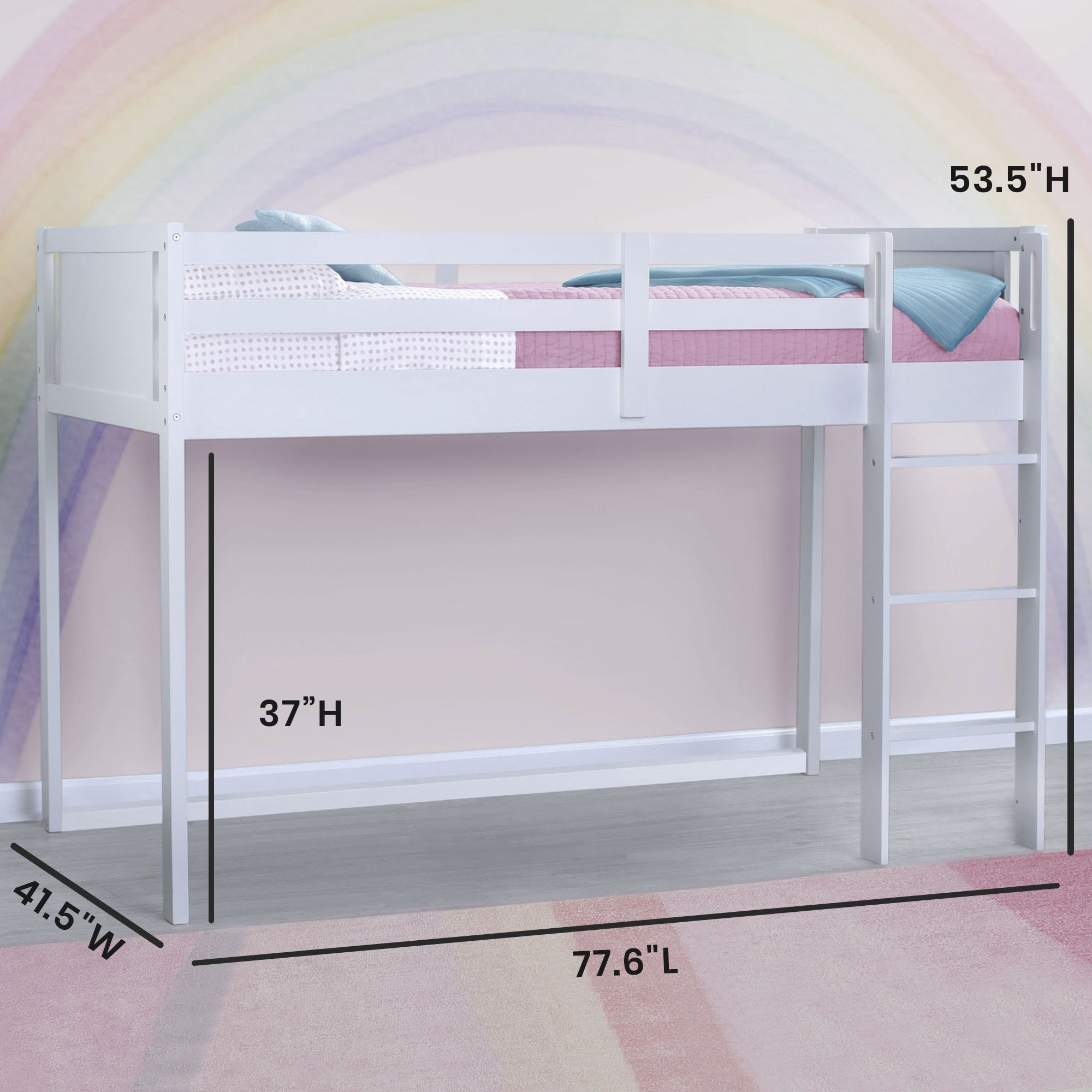 Delta Children Twin Loft Bed with Guardrail and Ladder (Coordinates with Disney Princess & JoJo Siwa Tents Sold Separately), White