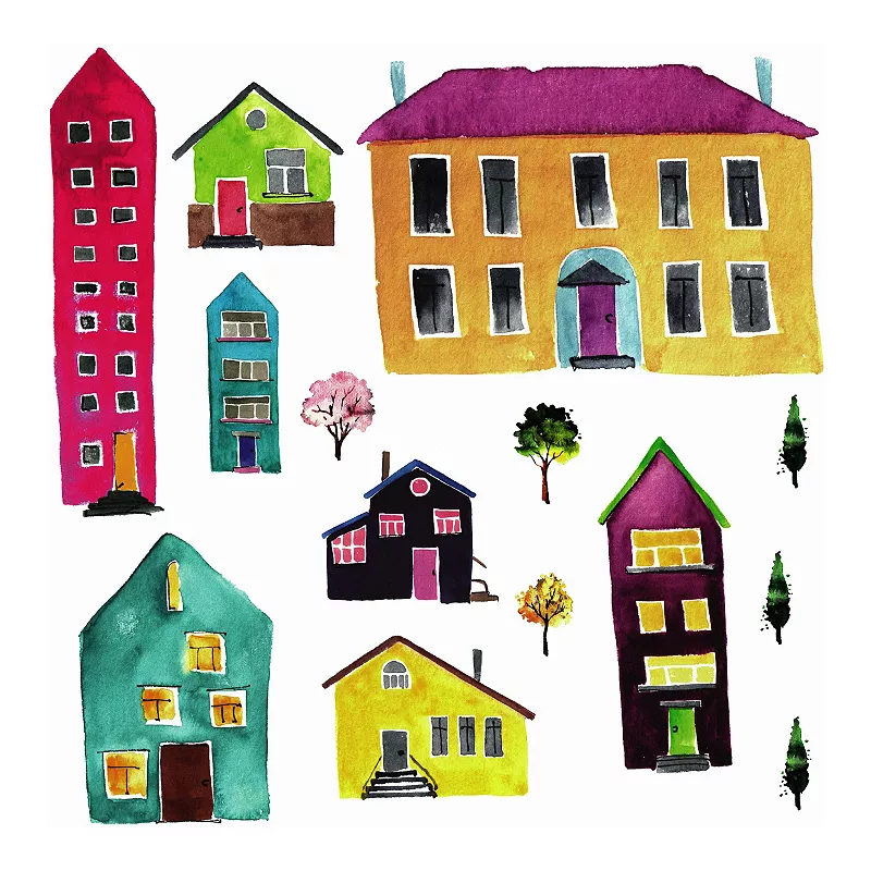 RoomMates Watercolor Village Wall Decals