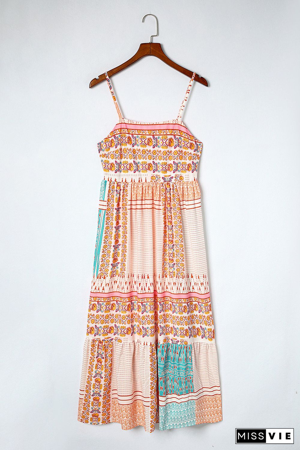 Multicolor Boho Patchwork Print Square Neck Sundress