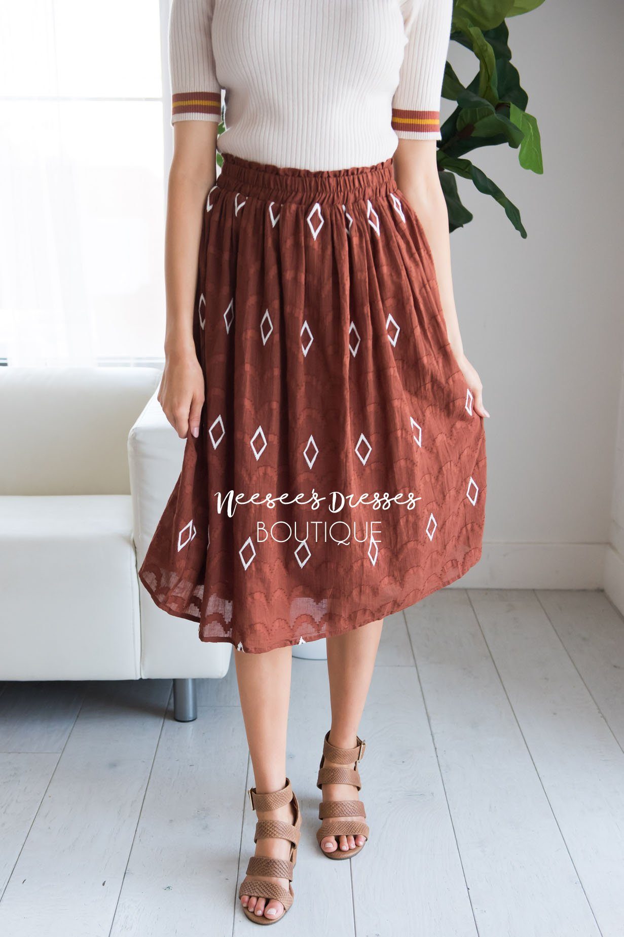 Diamond Print Smocked Waist Skirt