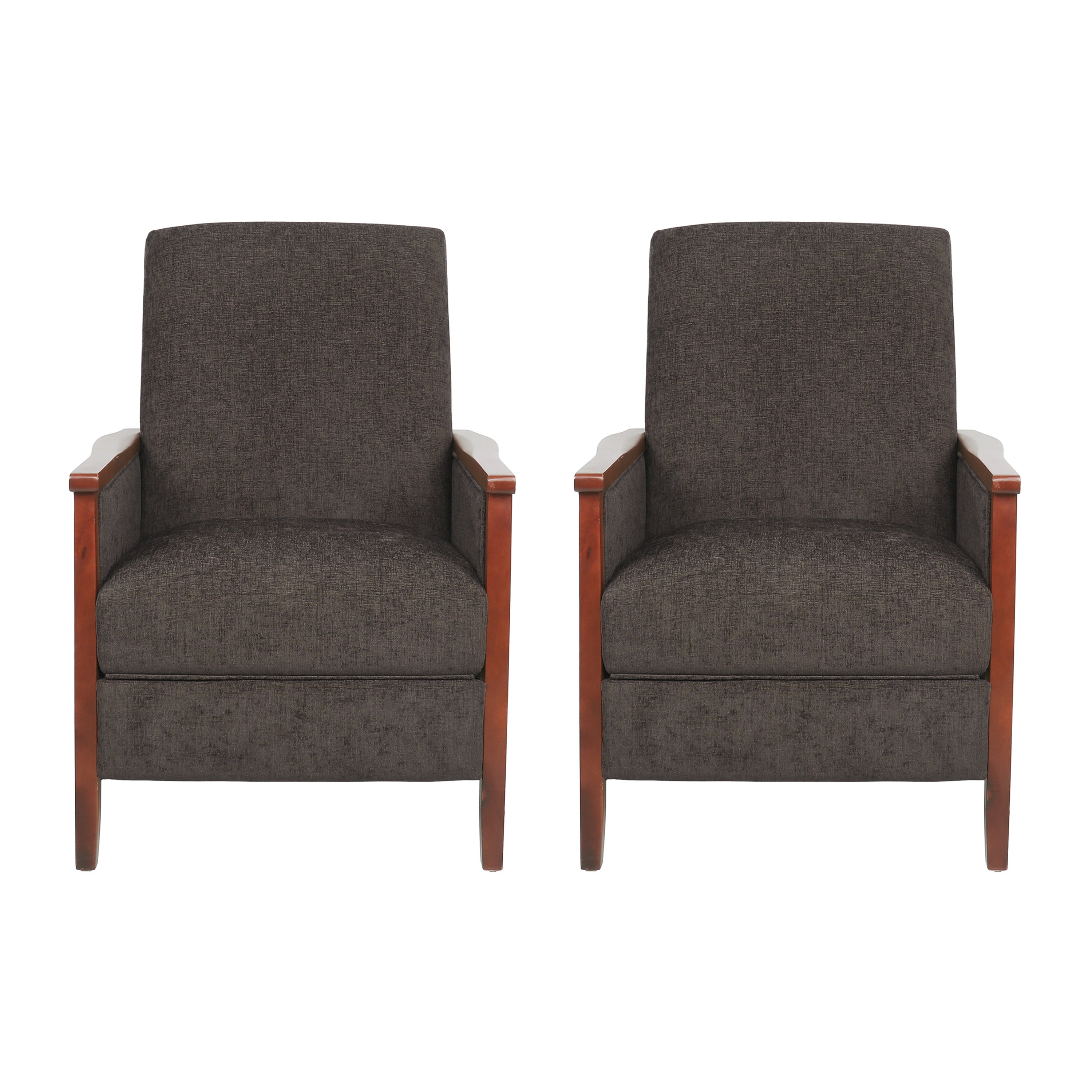 Ambleside Mid Century Modern Fabric Upholstered Wood Pushback Recliners, Set of 2