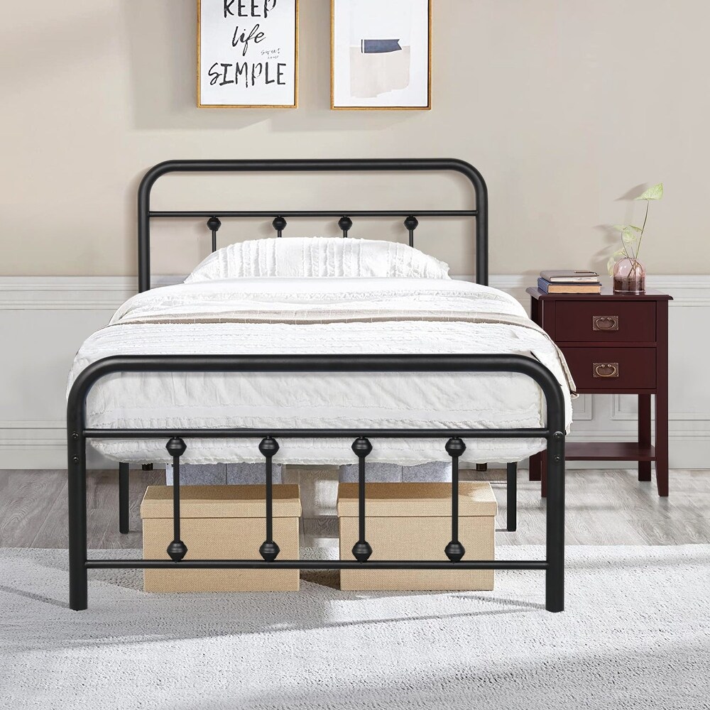 Taomika Bedroom Set Black Bed Frame and 2 Drawer Nightstand Set of 2