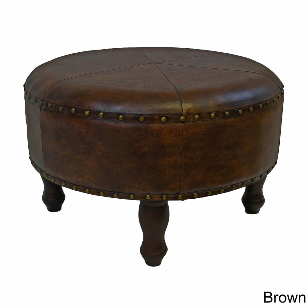 International Caravan Faux Leather Large Round Stool