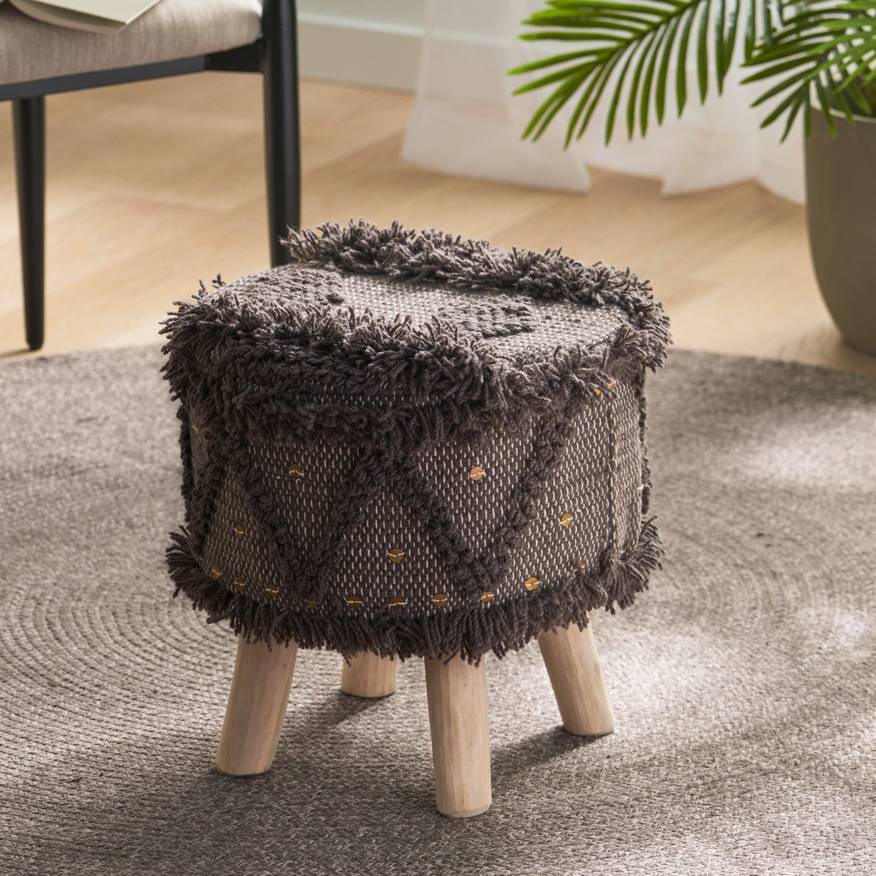 Edene Handcrafted Boho Fabric Stool with Metal Accents