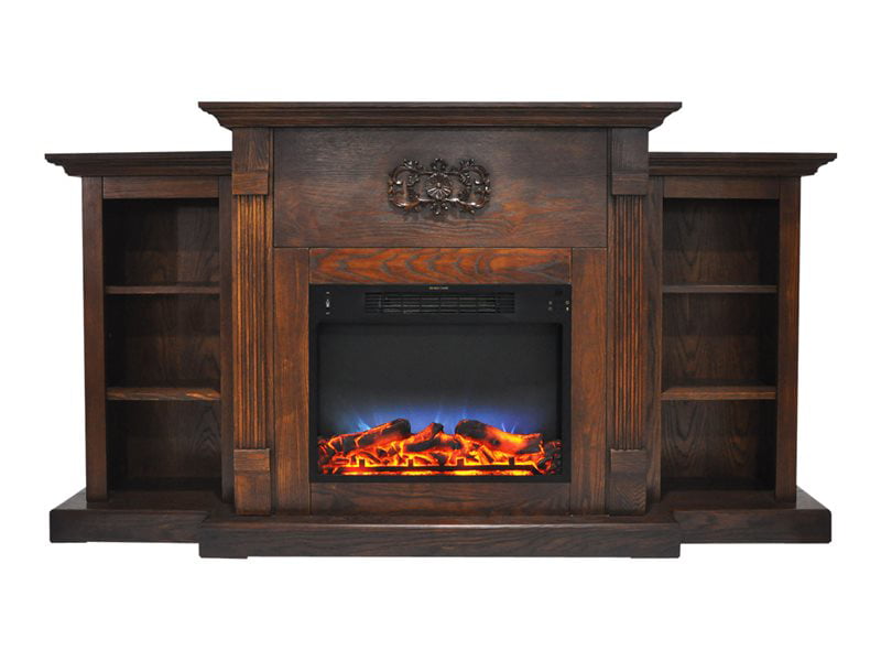 Cambridge Sanoma 72'' Electric Multi-Color LED Fireplace with Charred Log Insert | For Rooms up to 210 Sq.Ft | Remote | Walnut Mantel | Adjustable Heat Settings | Storage | Timer