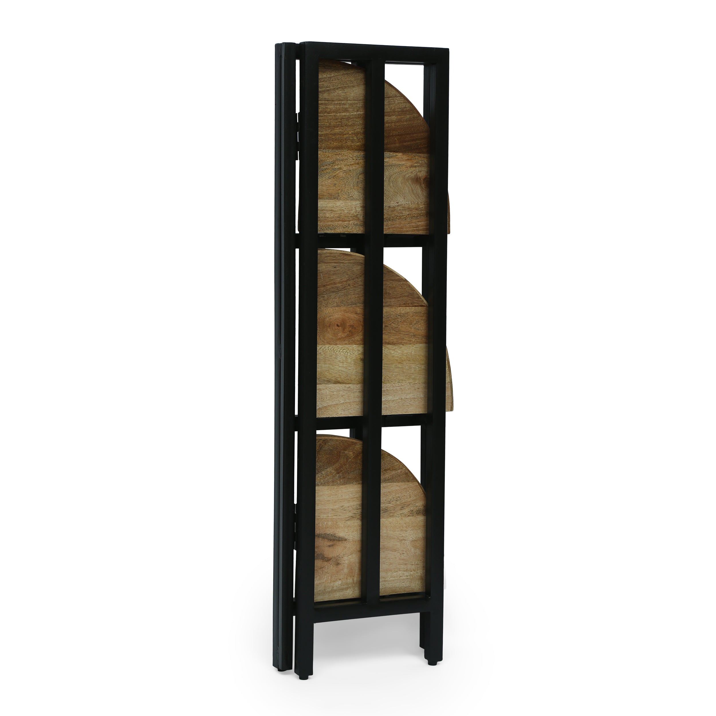 Opheim Modern Industrial Handcrafted Mango Wood 3 Shelf Corner Bookcase, Natural and Black