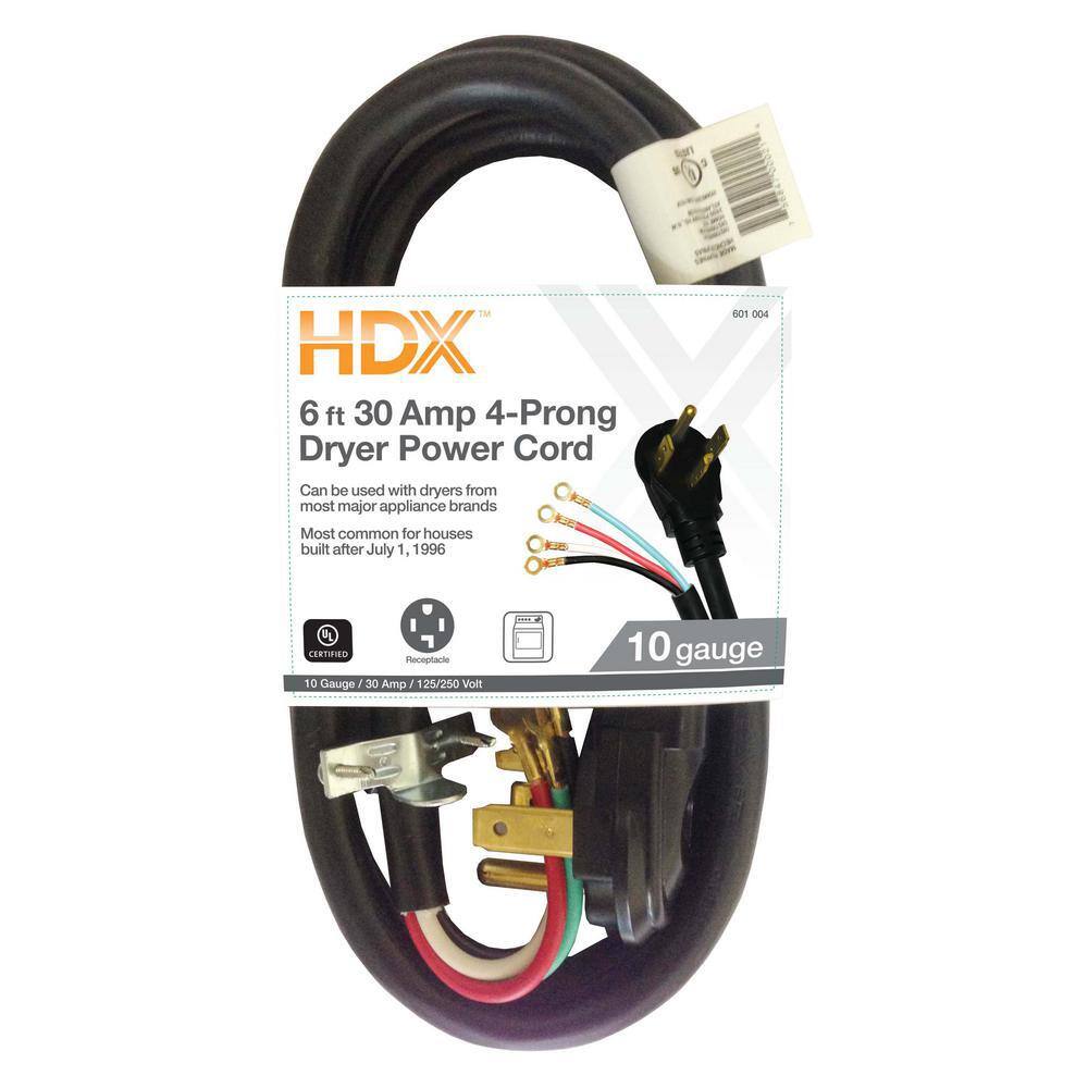 HDX 6 ft. 63 30 Amp 4-Prong Dryer Power Cord Grey HD#601-004