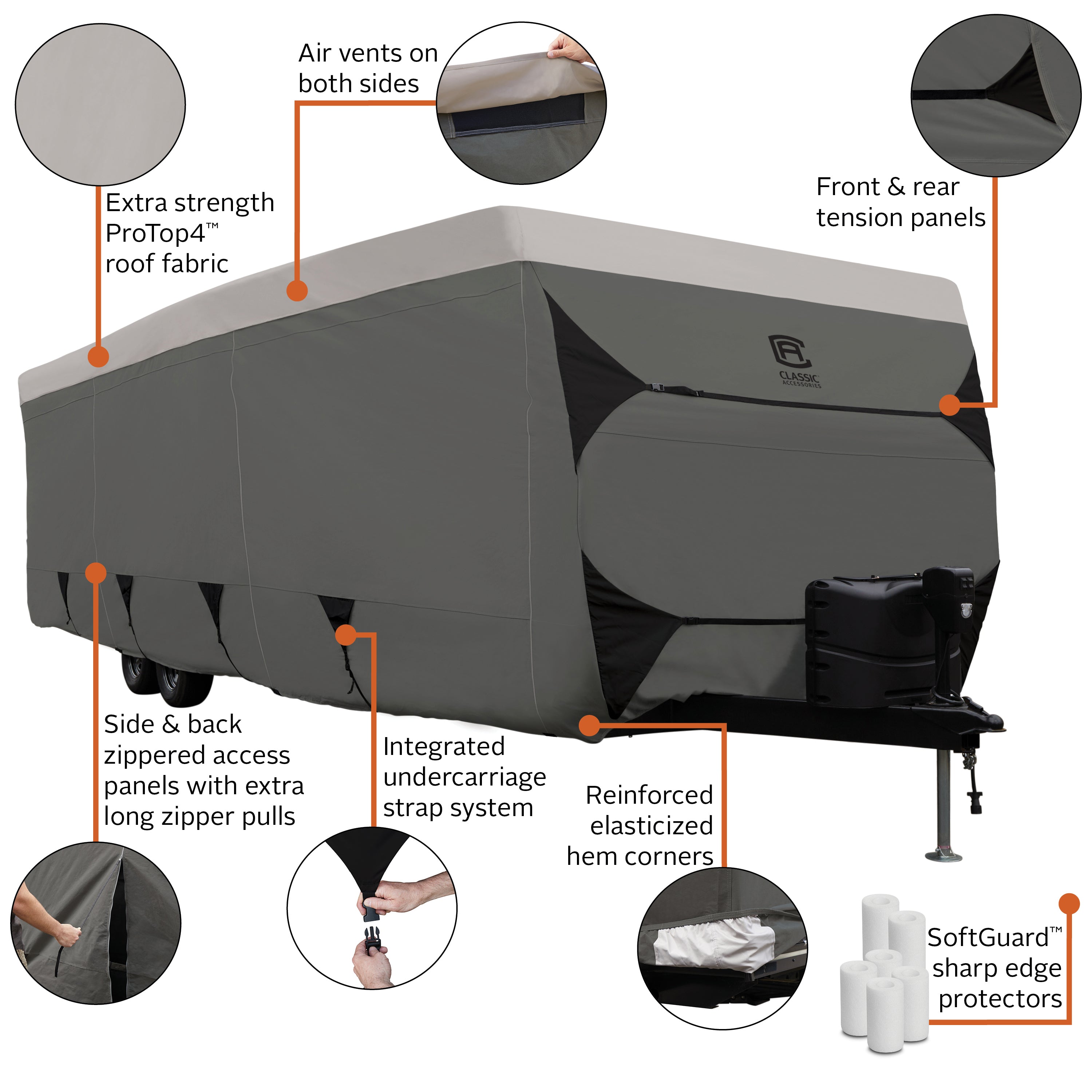 Classic Accessories ProTop4 Travel Trailer Cover， FITS TRAVEL TRAILERS 18'–20'L， 118