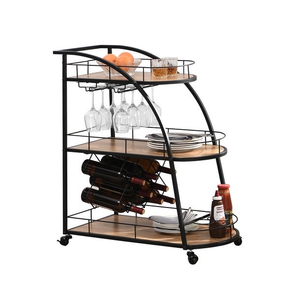 3 Tier Bar Cart Serving Cart with Wine Rack on Wheels for Dining Room