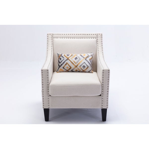 Upholstered Accent Chair with Nailhead Trim and Solid Wood Legs Comfy Single Sofa Office Guest Chair for Living Room Family Room