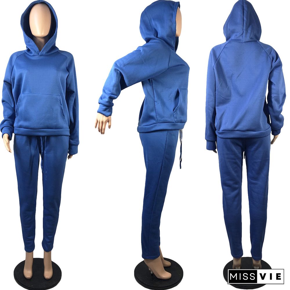 Solid Color Long Sleeve Hoodie Sweatpants Two-piece Set