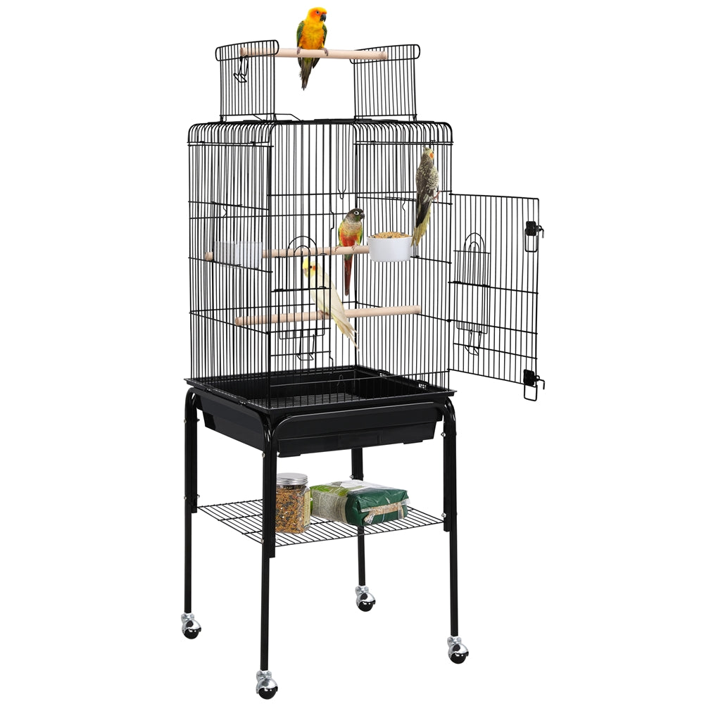 Yaheetech 47inch Metal Bird Cage w/Detachable Rolling Stand for Cockatiel Canary， Black