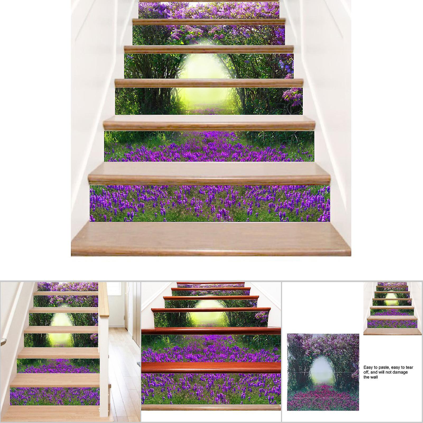 3d Purple Flower Pattern Stair Sticker Removable Wall Decal Wallpaper Home Decor