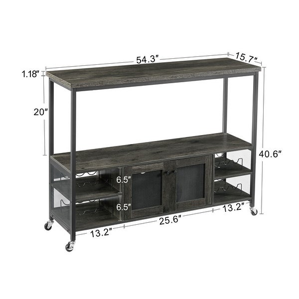 54.3''W X 15.7''D X 40.6''H Bar Cabinet， Console Table with Shelves and Wheel