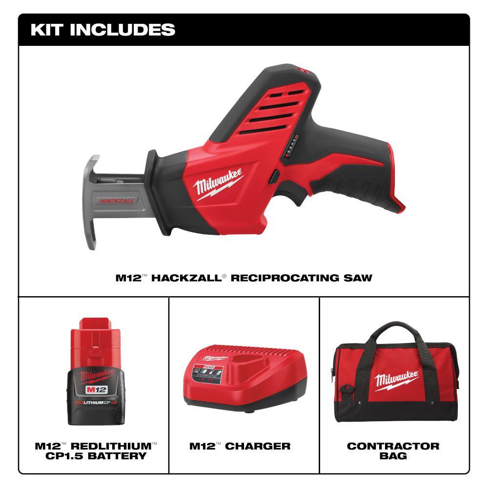 MW M12 12V Lithium-Ion Cordless HACKZALL Reciprocating Saw 1 Battery Combo Kit with HACKZALL Reciprocating Saw 2420-21-2420-20