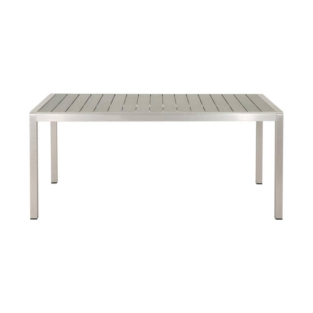 Noble House Cape Coral Silver Rectangular Aluminum Outdoor Dining Table with Gray Faux Wood Top