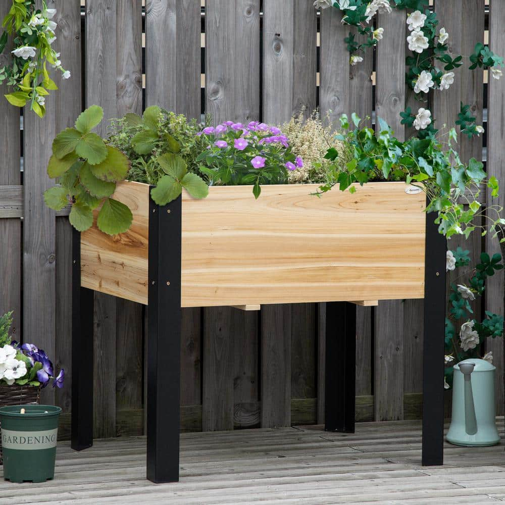 Outsunny 32 in. x 24 in. x 29 in. Wood Raised Garden Bed with Metal Legs 845-531