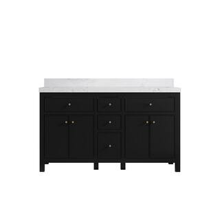 Willow Collections Sonoma 60 in. W x 22 in.D x 36 in. H Double Sink Bath Vanity in Black with 2 in.Empira Quartz Top SON_BLK_EMP_WT_60D