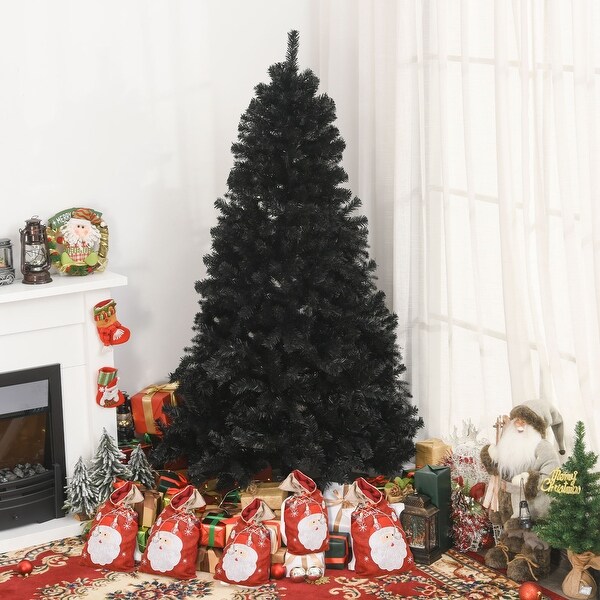 7ft HalloweenStyle Black Christmas Tree，Unlit Douglas Fir Artificial Tree with Realistic 1346 Tips