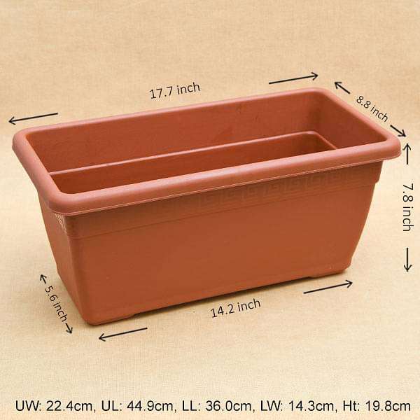 17.7 inch (45 cm) Small Window Rectangle Plastic Pot (Terracotta Color) (set of 3)