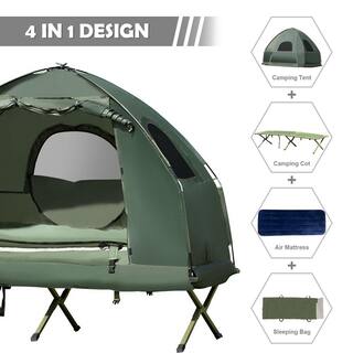 HONEY JOY 1-Person Metal Folding Camping Tent Cot Portable Pop-Up Tent with Sleeping Bag and Air Mattress for Outdoor TOPB005098