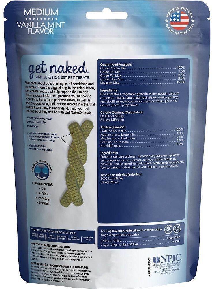 Get Naked Dental Health Grain-Free Vanilla Mint Flavored Medium Dental Dog Treats