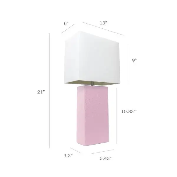 Elegant Designs Modern Leather Table Lamp with White Fabric Shade - 10(L)6(W)21(H)