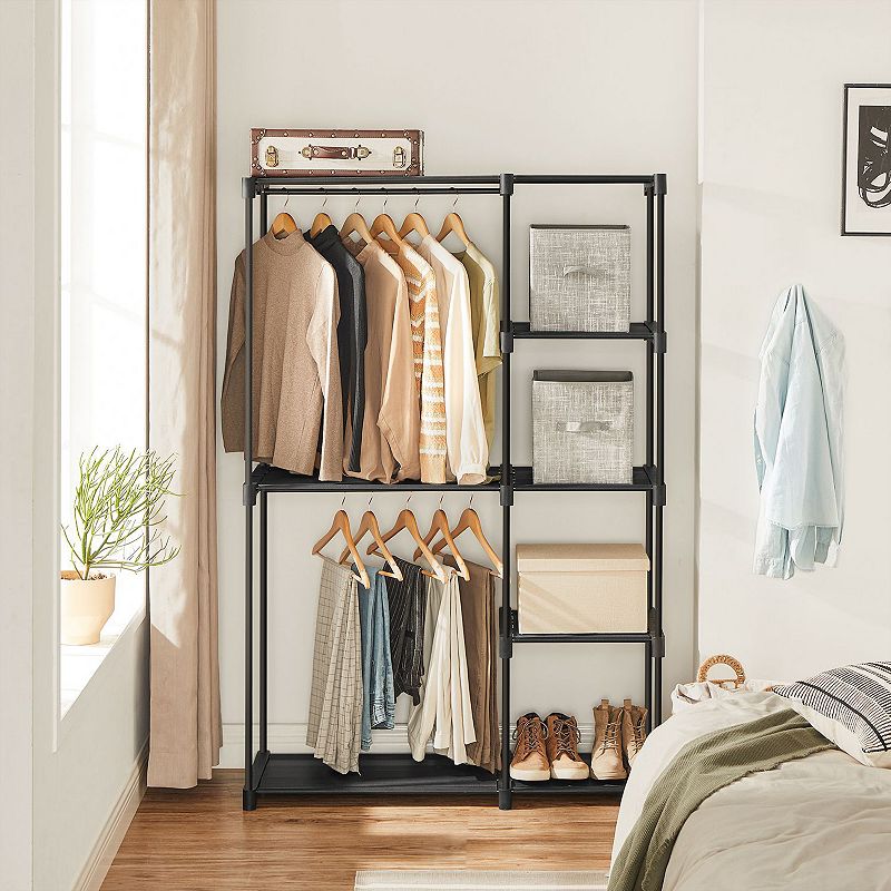 Freestanding Closet Organizer， Portable Wardrobe with Hanging Rods， Clothes Rack， Storage Organizer