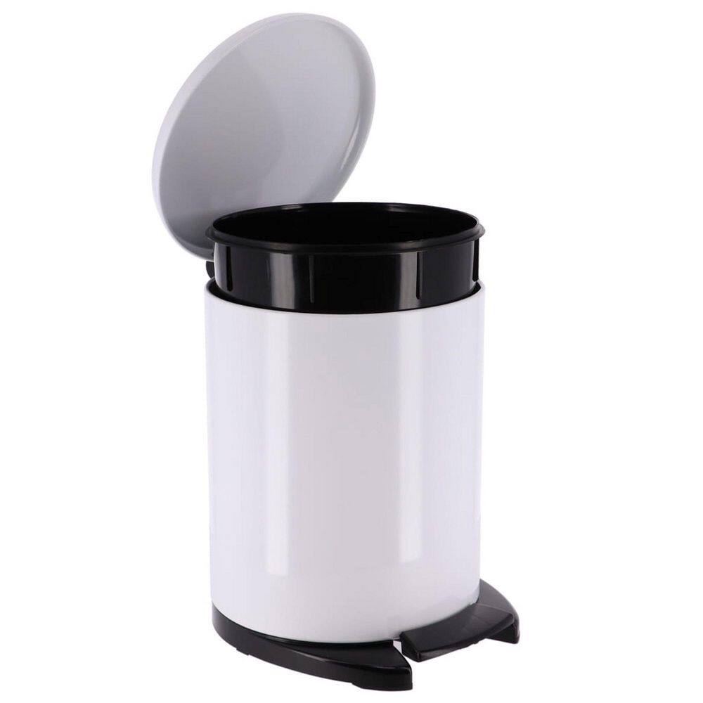 Soft Close Round Metal Step Trash Can Waste Bin 6-liters 1.6-gal. in White 6546100