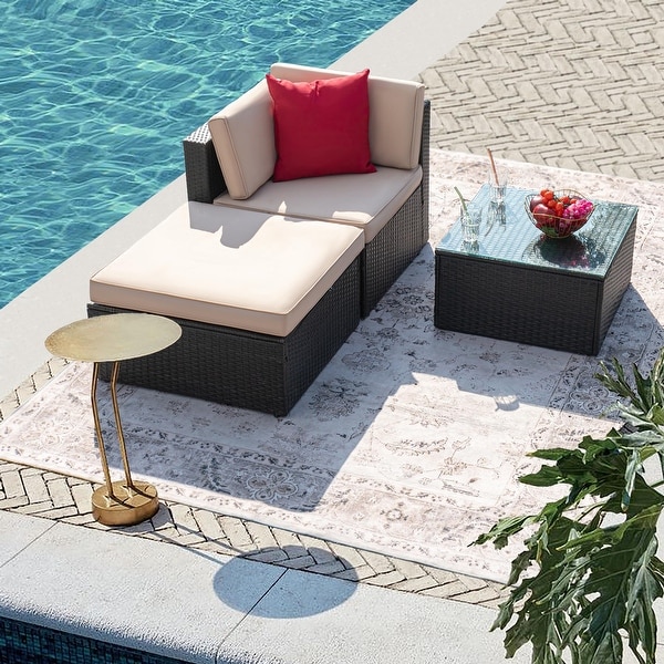 Furniwell 3Pieces Patio Outdoor Furniture Sets AllWeather Rattan Sectional Sofa with Table and Cushions