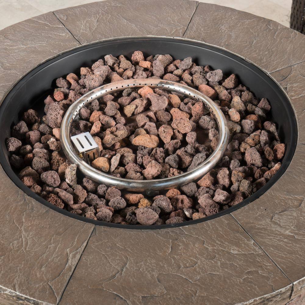 Noble House Stillwater 34.5 in. x 24 in. Dark Brown Circular Gas Outdoor Firepit 11852