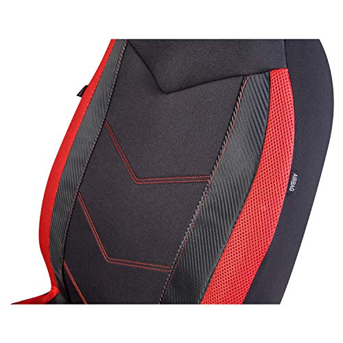 PIC AUTO 2PCS Red High Back Car Seat Covers - Sports Carbon Fiber Mesh Design， Universal Fit