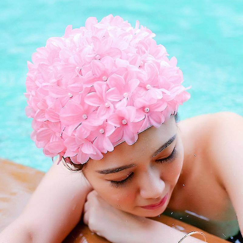 Women 3d Petal Swim Hat Bath Cap Ladies Swimming Pool Flower Hats