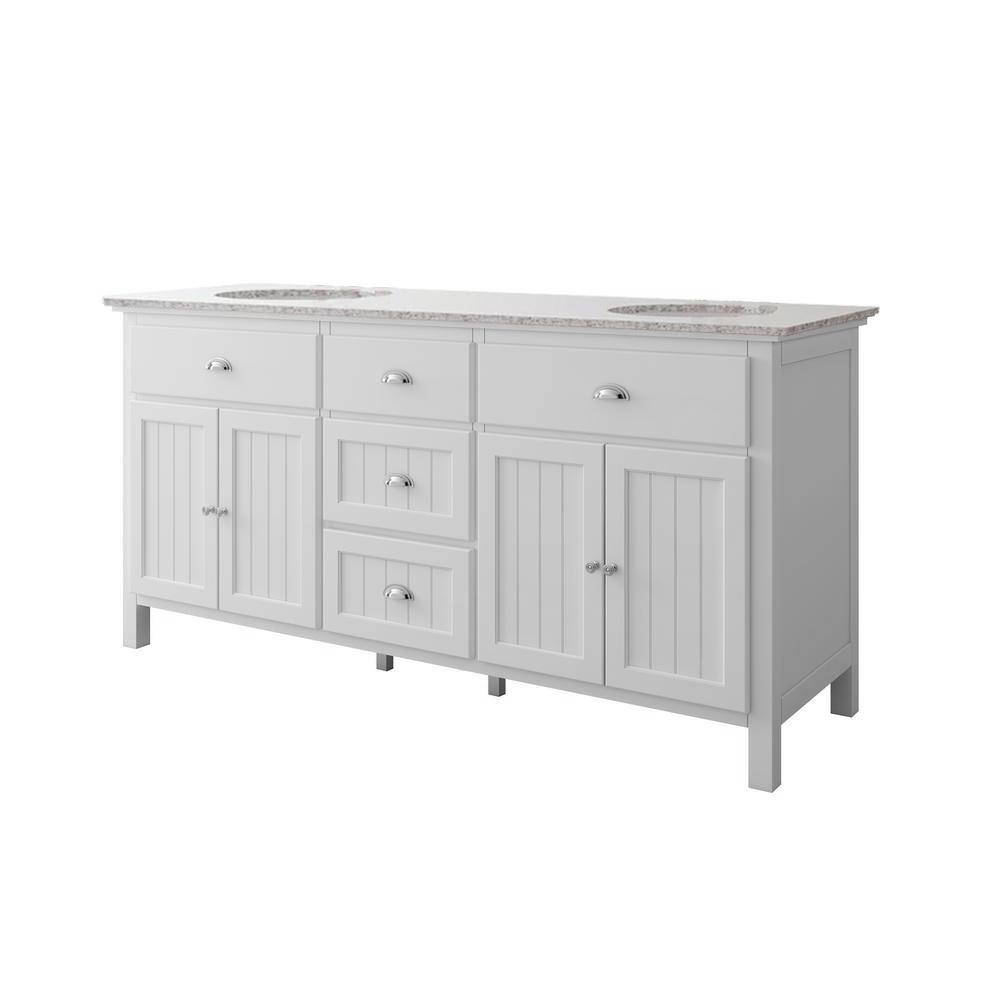 Home Decorators Collection Ridgemore 71 in. W x 22 in. D x 35 in. H Vanity in White with Granite Vanity Top in Grey with White Sink MD-V1768