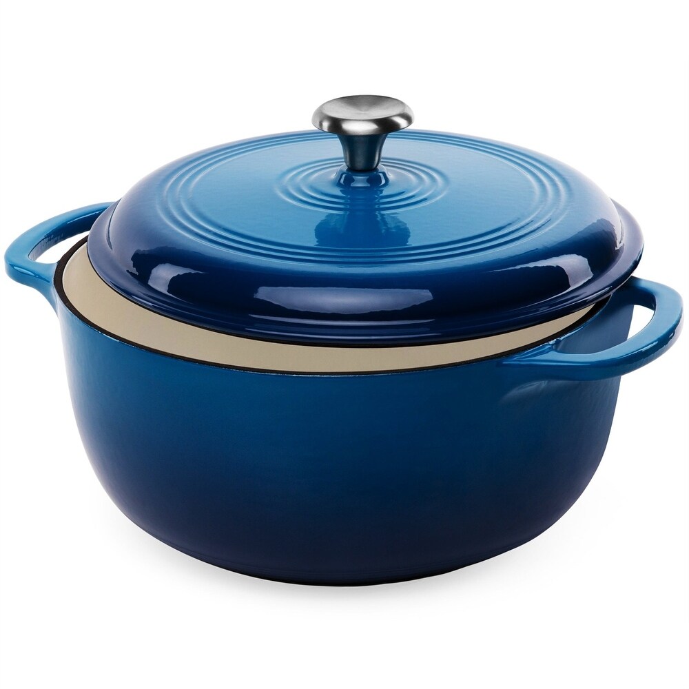 6 Quart Large Blue Enamel Cast Iron Dutch Oven Kitchen Cookware