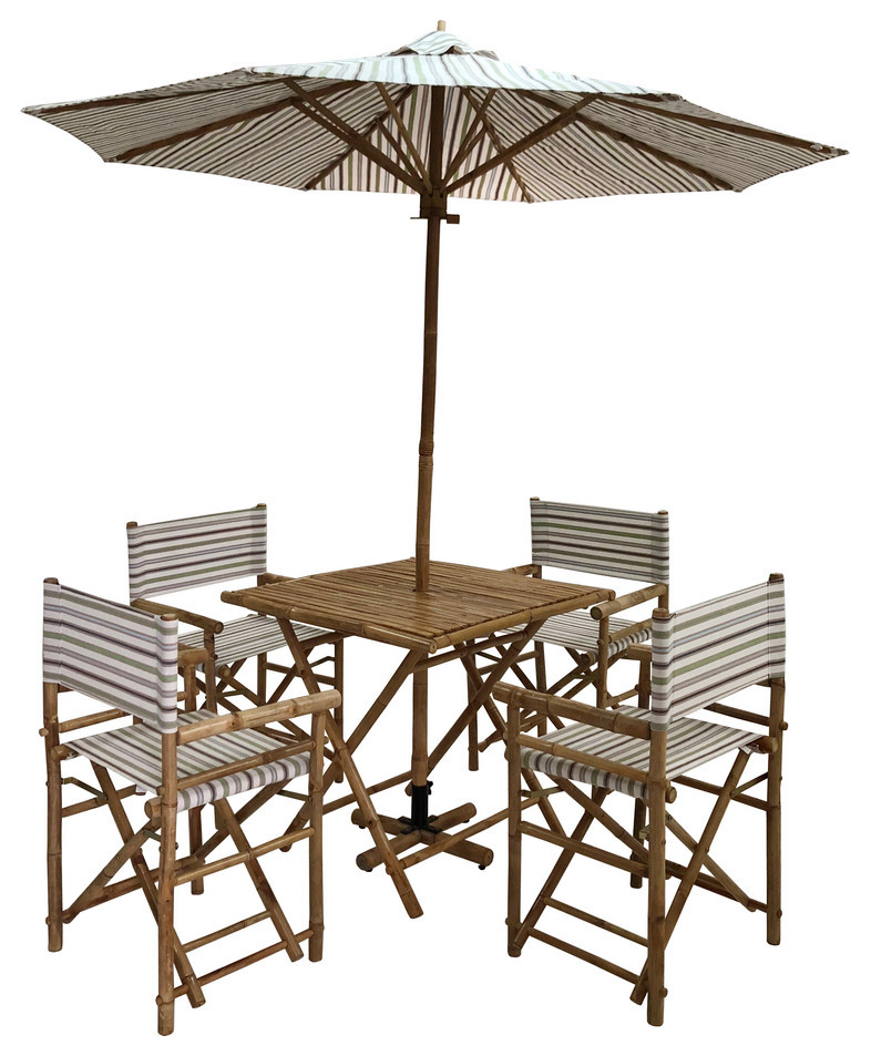 Outdoor Patio Set Umbrella Square Table Chairs   Asian   Outdoor Dining Sets   by STATRA  Houzz