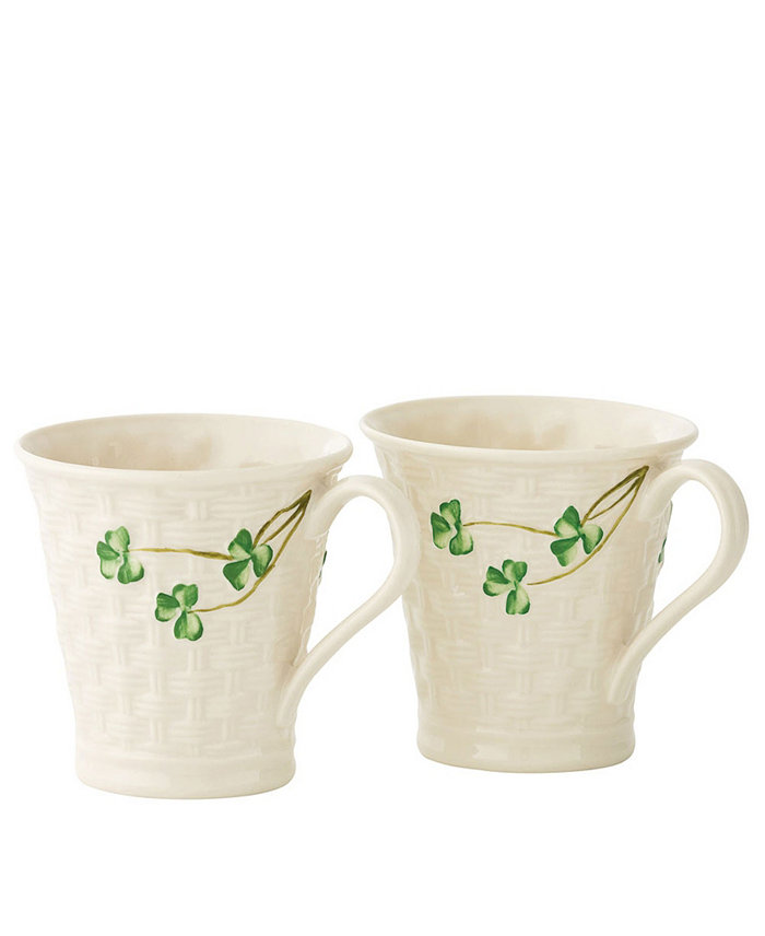 Belleek Pottery Shamrock Basketweave Mugs