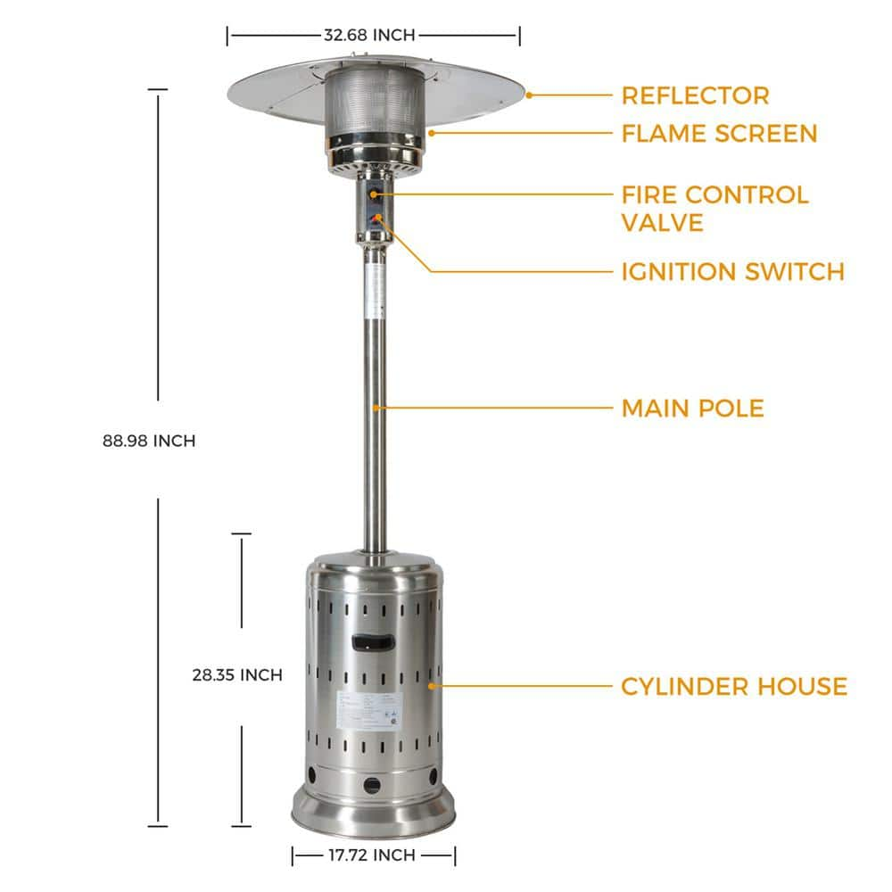 itapo 46000 BTU Stainless Steel Propane Patio Heater with Two Smooth-rolling, Black Cover S-D59308362