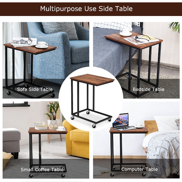 Tangkula C shaped Beside Sofa Laptop Table Multiple Snack Table