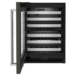 KitchenAid 24 in. Dual Zone 46-Bottle Built-In Undercounter Wine Cooler in Black Stainless KUWL314KBS