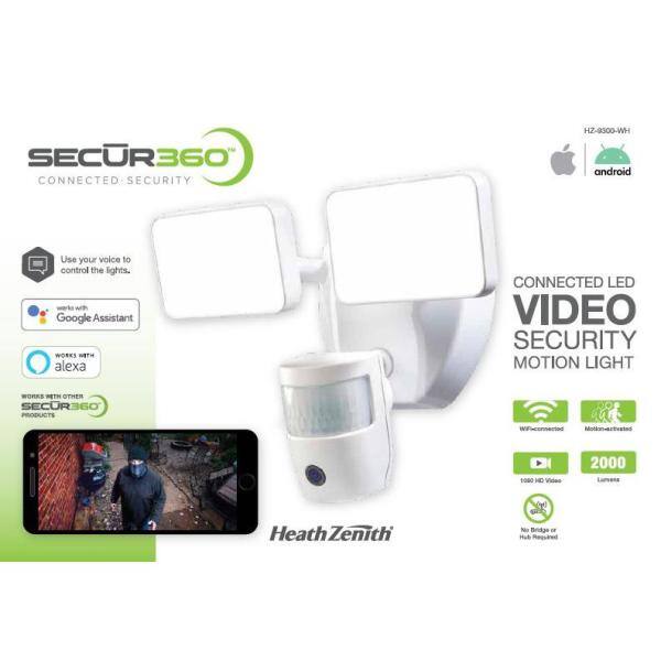 SECUR360 2000 Lumens LED Motion Sensor Wired Twin Head White Outdoor Security Flood Light with Video Wi-Fi Connected HZ-9300-WH