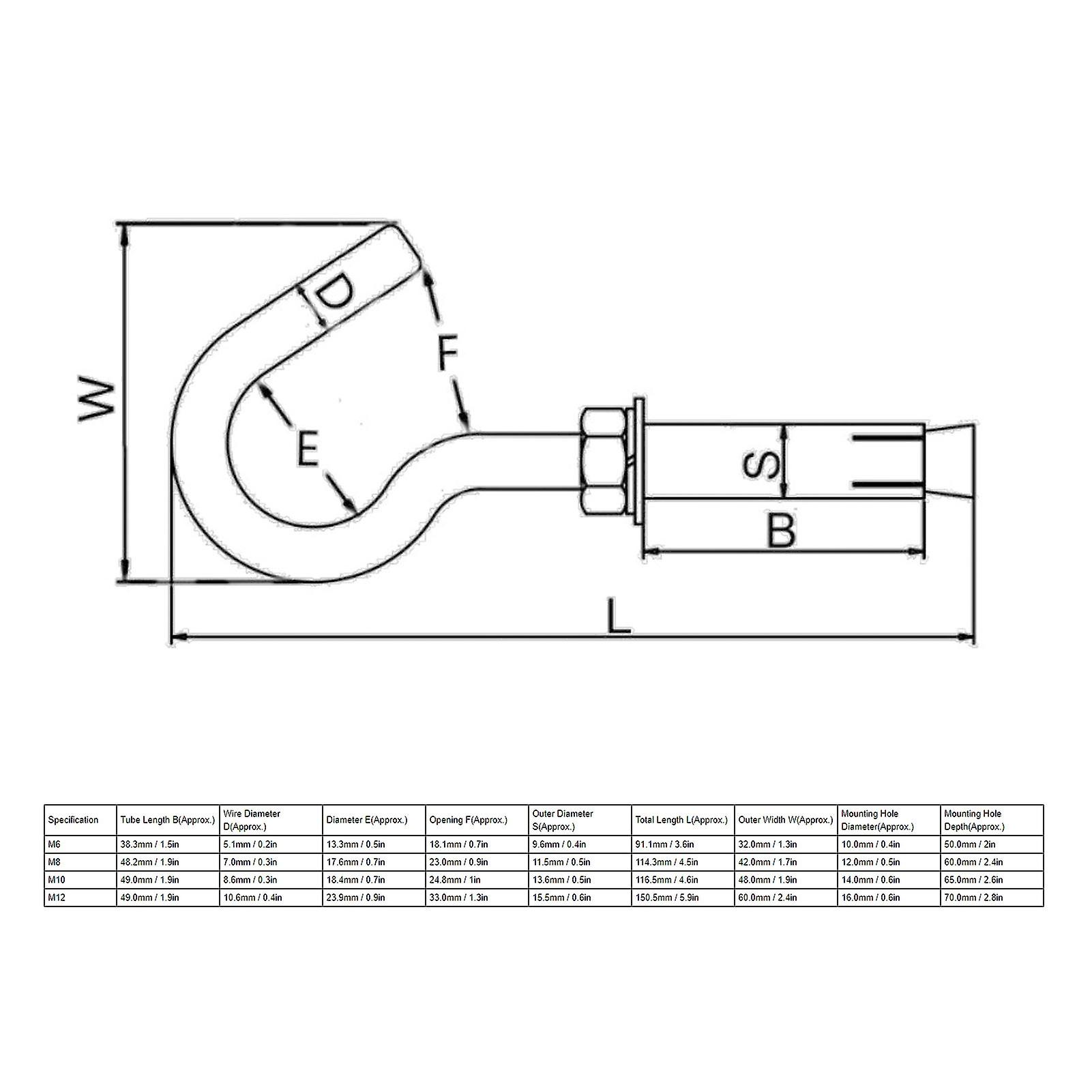 10 Pack M6-m12 Open Cup Expansion Bolts Hook Stainless Steel Hook Bolts Industrial Supplies[m10]