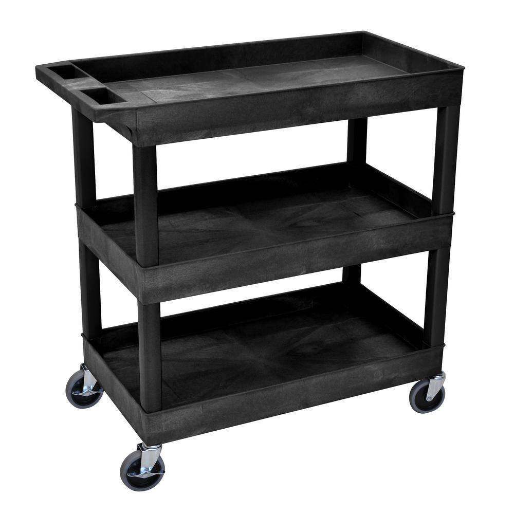 Luxor 18 in x 35 in 3-Shelf Plastic Tub Cart Black EC111-B