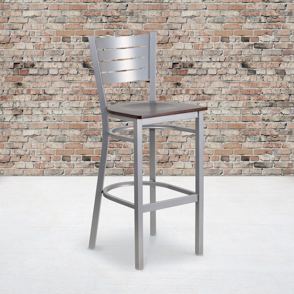 2 Pack Slat Back Metal Restaurant Barstool   16.5\