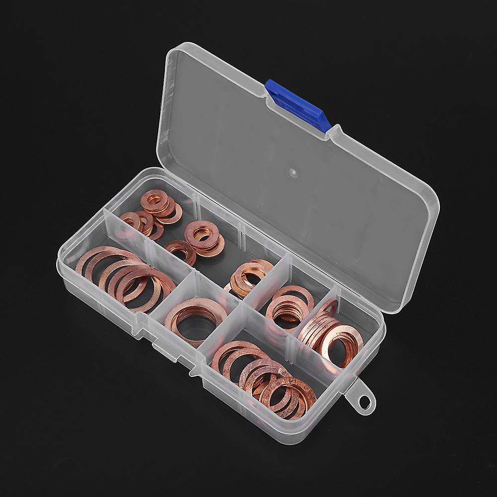 80pcs Solid Copper Sump Plug Assorted Washers Metal Kit Garage Engine Set With Box