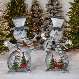 Zaer Ltd. International 30 in. Tall Galvanized Cookie Cutter Snowmen with Christmas Trees and Reindeer (Set of 2) ZR190301