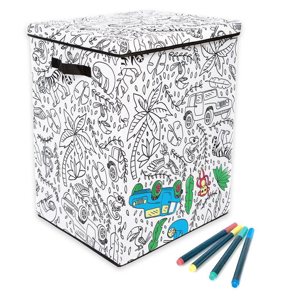 BAUM Kid's White Coloring Cube Storage Bin Hamper with Washable Markers (4-Pack) 21A349JE